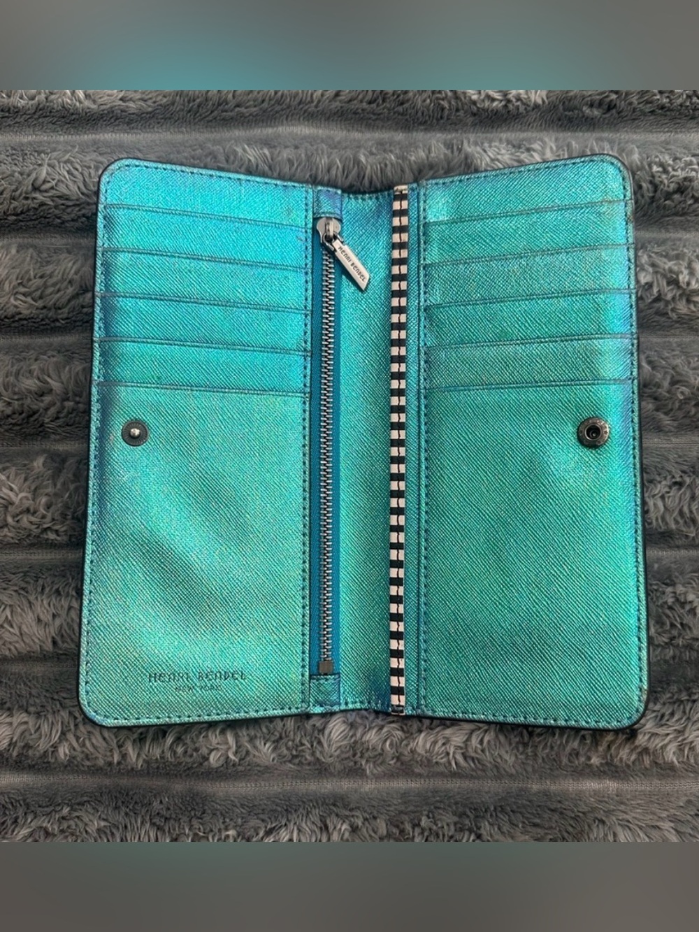 Henri Bendel Iridescent Teal Zip-Around Wallet - Picture 2 of 3